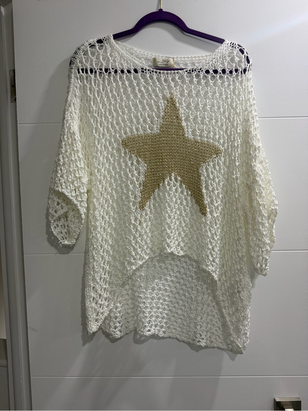 Cream Open-Knit Star Sweater - Lightweight Women's Pullover
